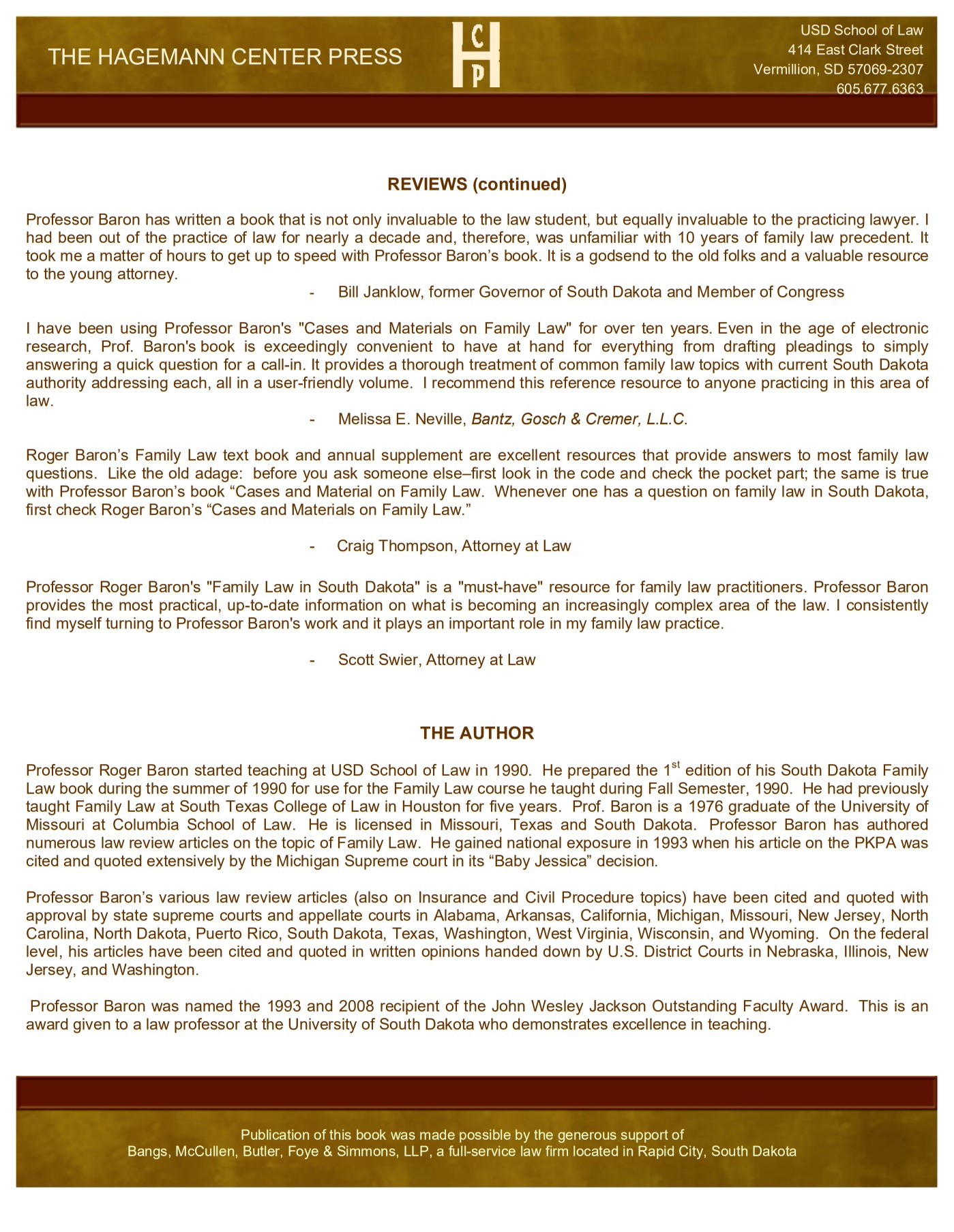 Hagemann Center press release, page 2